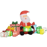 Outsunny 4.4' Inflatable Santa Claus and Gift Boxes w/ White LED Lights, Blow-Up Outdoor Display for Party(m-1)