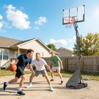 Soozier Portable Basketball Hoop Outdoor, 8-10ft Adjustable Basketball Goal, 43 Inch Shatterproof Backboard, Hand-Crank Lift(m-8)