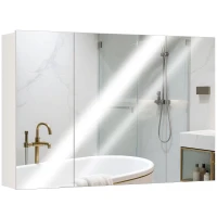 kleankin 35" x 24" Wall Mounted Bathroom Cabinet with Mirror, Bathroom Medicine Cabinet with 3 Doors Adjustable Shelves, White(m-9)