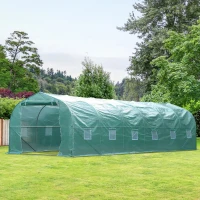 Outsunny 26' x 10' x 7' Walk-In Greenhouse Tunnel, Large Gardening Plant Hot House with 12 Windows and Zipper Doors for Backyard, Green(m-10)