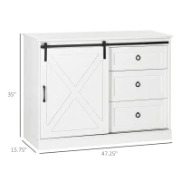 HOMCOM Farmhouse Kitchen Sideboard, Buffet Cabinet with Sliding Barn Door and 3 Storage Drawers for Living Room, White(m-3)