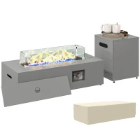 Outsunny 42" Propane Fire Pit Table 50,000 BTU Outdoor Gas Fire Table with Hideaway Propane Tank Holder, Waterproof Cover(m-9)