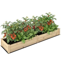 Outsunny 96" x 24" x 10" Wooden Raised Garden Bed with 2 Planter Boxes and Non-woven Fabric Liner for Patio, Natural(m-11)
