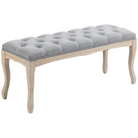 HOMCOM 43" Upholstered Entryway Bench, Linen Fabric Ottoman Stool with Button Tufted Seat, and Rubber Wood Legs for Living Room, Bedroom, or Hallway, Gray(m-1)