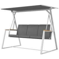 Outsunny 3-Person Patio Swing Chair, Outdoor Porch Swing with Adjustable Canopy & Removable Cushions for Garden, Backyard, Gray(m-1)