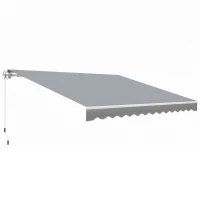 Outsunny 12' x 10' Retractable Awning Patio UV Resistant Fabric and Aluminum Frame for Deck, Balcony, Yard, Grey(m-2)