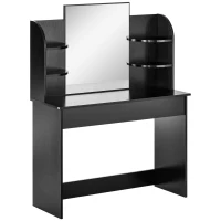 HOMCOM Vanity Desk with Mirror, Makeup Vanity with Open Shelves and Drawer, Dressing Table for Bedroom, Black(m-2)