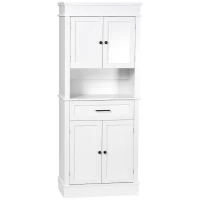 HOMCOM Modern Freestanding Kitchen Pantry Cabinet with Doors Open Shelves Adjustable Shelving Microwave Space, White(m-2)