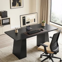 HOMCOM 63 Inch Computer Desk with Trapezoidal Frame Light Black Wood Grain(m-7)