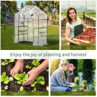 Outsunny 56" x 29" x 77" Mini Greenhouse Walk-in Greenhouse Garden Hot House with 2-Tier Shelving, Roll-Up Door & Weather Cover(m-7)