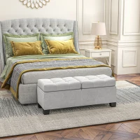 HOMCOM 46" Storage Ottoman Bench, Upholstered End of Bed Bench with Steel Frame, Button Tufted Storage Bench with Safety Hinges for Living Room, Entryway, Bedroom, Cream(m-10)