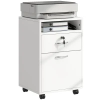 HOMCOM 24" Vertical Filing Cabinet with Lockable Drawer, Mobile File Cabinet with 2 Keys, Wheels for Home Office, White(m-2)