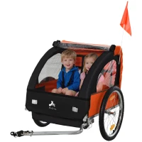 Aosom 2-Seat Child Bike Trailer for Kids with a Strong Steel Frame, 5-Point Safety Harnesses, & Comfortable Seat, Orange(m-9)