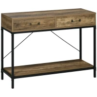 HOMCOM 39" Vintage Console Table, Narrow Entryway Table with Drawers, Storage Shelf for Behind Couch, Living Room, Hallway, Bedroom, Brown(m-2)