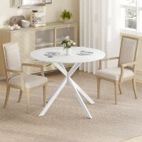 HOMCOM 40" Round Kitchen Table for 4, Industrial Dining Table with Steel Legs for Dining Room, White Oak(m-7)