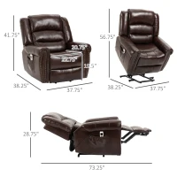 HOMCOM Dual Motor Electric Power Lift Recliner Chair for Elderly with Massage, PU Leather Reclining Chair with Side Pocket, Remote Control with USB Interface, Brown(m-3)