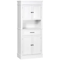 HOMCOM Modern Freestanding Kitchen Pantry Cabinet with Doors Open Shelves Adjustable Shelving Microwave Space, White(m-11)