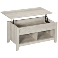 HOMCOM Lift Top Coffee Table with Hidden Storage Compartment and Open Shelves, Lift Tabletop Pop-Up Center Table for Living Room, Oak Effect(m-2)