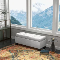 HOMCOM 46" Storage Ottoman Bench, Upholstered End of Bed Bench with Steel Frame, Button Tufted Storage Bench with Safety Hinges for Living Room, Entryway, Bedroom, Cream(m-8)