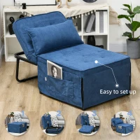 HOMCOM Ottoman Sofa Bed, 4 in 1 Multi-Function Button Tufted Folding Sleeper Chair Bed with Adjustable Backrest, Pillow, Side Pocket for Home Office, Bedroom, Living Room, Blue(m-6)