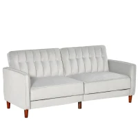 HOMCOM Convertible Sofa Sleeper Futon with Split Back Design Recline, Thick Padded Velvet-Touch Cushion Seating and Wood Legs, Light Grey(m-1)