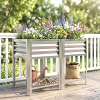 Outsunny Raised Garden Bed Galvanized Steel, Elevated Planter Box with Storage Shelf, Bed Liner, 31.5" High, Silver(m-9)