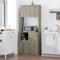 HOMCOM Kitchen Pantry Storage Cabinet with Microwave Stand, Buffet with Hutch, Door Cupboards, Drawer and Adjustable Shelves, Gray(m-10)