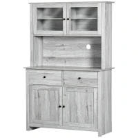 HOMCOM 63.5" Kitchen Buffet with Hutch, Pantry Storage Cabinet with 4 Shelves, Drawers, Framed Glass Doors, Open Microwave Countertop, Ash Grey(m-11)