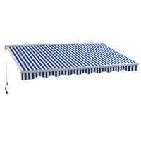 Outsunny 16.5' x 10' Electric Awning, Retractable Awning with LED Lights and Remote Controller for Door and Window, Blue/White(m-11)