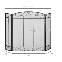 HOMCOM 3-Panel Folding Fireplace Screen, Home Steel Fire Spark Guard for Wood Burning with Decorative Vine Pattern, 41.25" x 31.75", Black(m-3)