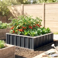 Outsunny 3' x 3' x 1' Raised Garden Bed, Galvanized Metal Planter Box for Vegetables Flowers Herbs, Dark Gray(m-10)