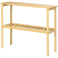 HOMCOM Bamboo Shelf, 2-Tier Storage Shelf, Plant Flower Stand for the Bathroom, Kitchen and Living Room Storage, Natural(m-11)