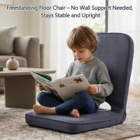 Floor Chair with Adjustable Back Support, Foldable Padded Gaming Floor Seat for Adults & Kids, Multi-Position Meditation Chair with Corduroy Cover for Reading, Gaming & Watching TV (Grey)(m-9)