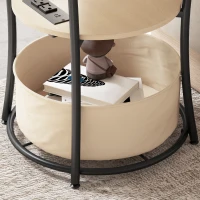 HOMCOM Round Side Table with Charging Station, 3-Tier End Table with Fabric Storage Bag and Shelf, Natural Wood(m-8)