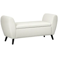 HOMCOM Upholstered Storage Bench with Arms, Modern Ottoman Bench for Bedroom, Entryway, and Living Room, Cream White(m-2)