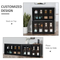 HOMCOM Sideboard Buffet Cabinet, Stackable Credenza, Coffee Bar Cabinet with Sliding Glass Door and Adjustable Shelf, Black(m-6)