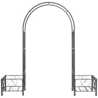 Outsunny 6.7' Steel Garden Arch Arbor with Scrollwork Hearts, Planter Boxes for Climbing Vines, Ceremony, Weddings, Party, Backyard, Lawn, Gray(m-24)