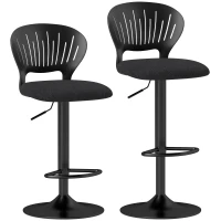 HOMCOM Bar Stools Set of 2, Modern Swivel Counter Height Barstools with Footrest and Hollow Backrest, Black(m-9)