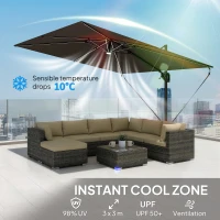 Outsunny 10 x 9.7 ft Offset Cantilever Patio Umbrella with Lights, Wind Rope, UPF50+ Outdoor Cantilever Parasol, Dark Grey(m-7)