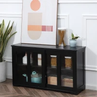 HOMCOM Sideboard Buffet Cabinet, Stackable Credenza, Coffee Bar Cabinet with Sliding Glass Door and Adjustable Shelf, Black(m-10)