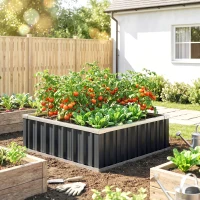 Outsunny 3' x 3' x 1' Raised Garden Bed, Galvanized Metal Planter Box for Vegetables Flowers Herbs, Dark Gray(m-8)
