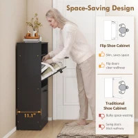 HOMCOM Shoe Cabinet 2 Flip Drawers Adjustable Dividers Shoe Storage Cabinet Top Shelf Entryway Black(m-5)
