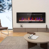 HOMCOM 50" Recessed or Wall Mounted Electric Fireplace Heater with Remote Control, Adjustable Flame Color and Brightness(m-10)