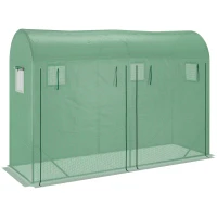 Outsunny 10' x 3' x 7' Walk-in Lean-to Greenhouse, Steel, 4 Zipper Roll-up Windows & 2 Doors, UV Protecting PE Cover, Green(m-11)