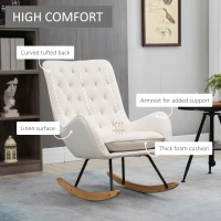 HOMCOM Mid-Century Fabric Rocking Chair Sofa Armchair Tufted Rocker Wingback Accent Chair with Padded Seat, Rubber Wood Base for Home Studio, Bedroom, Living Room, Cream White(m-5)