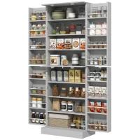 HOMCOM 65" Kitchen Cabinet, Kitchen Pantry Cabinet with 4 Doors and 16 Door Shelves for Dining Room, Gray(m-1)