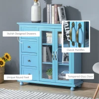 HOMCOM Storage Sideboard Cabinet with 4 Drawers and Glass Door Cupboard, Console Table for Living Room, Kitchen(m-7)