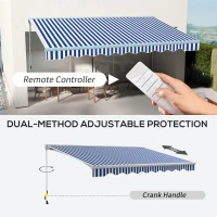 Outsunny 16.5' x 10' Electric Awning, Retractable Awning with LED Lights and Remote Controller for Door and Window, Blue/White(m-5)