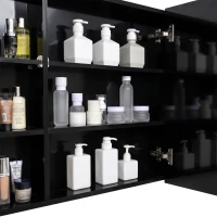 kleankin Bathroom Mirror Cabinet with LED and Adjustable Shelves, Wall Mounted Medicine Cabinet, High Gloss Black(m-12)