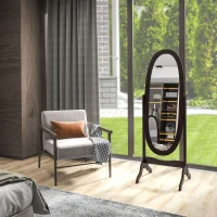 HOMCOM Floor Standing Mirror Full Length Mirror with Adjustable Angle Oval Frame for Dressing Room Bedroom Living Room Coffee(m-7)